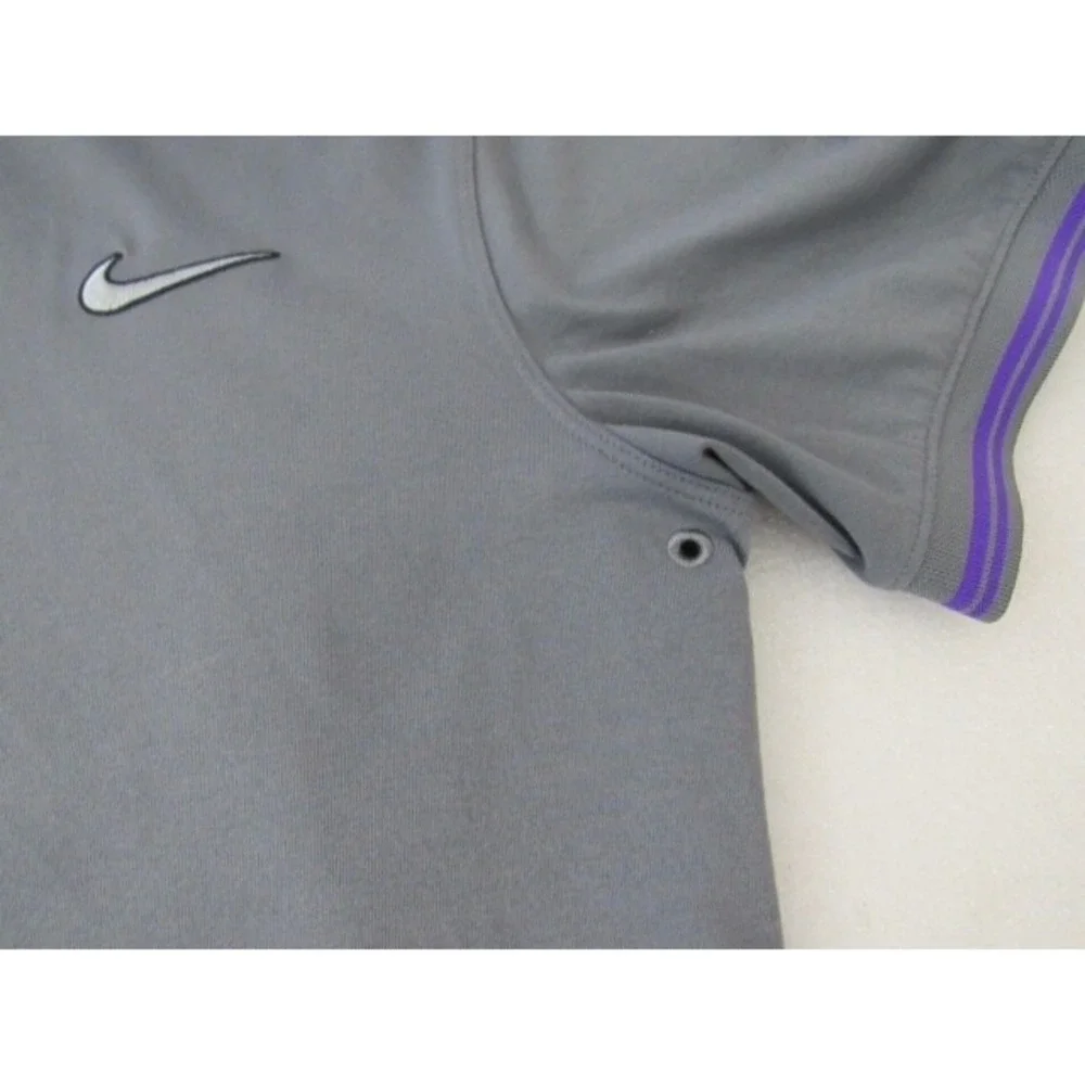 Nike Golf Dri-Fit Gray Purple Trim Air Hole Short Sleeve Polo Mens Sz M